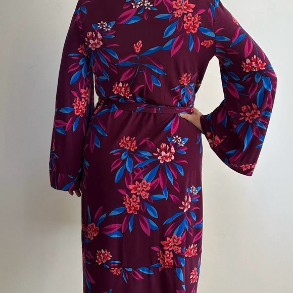 Calvin Klein Floral Long Sleeve Dress - Purple and Blue - Picture 3 of 4